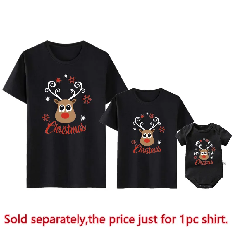 thumbnail image 5 of Nuevas camisetas navideñas familiares de renos, camisetas de algodón a juego para papá, mamá, niños, peleles para la primera Navidad del bebé, atuendos de apariencia familiar, ropa, 5 of 5