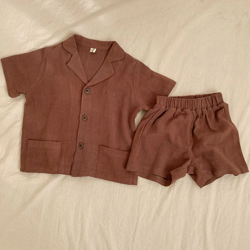 Koreański styl 1-6Yrs Baby Boys Girl ubrania zestaw bawełniana pościel krótki rękaw sweter + spodenki dzieci odzież garnitur na lato