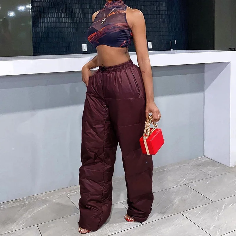 

Puffy Cotton Padded Pants Women 2022 Winter Drawstring Elastic Waist Loose Casual Warm Trousers All Matching Bottom