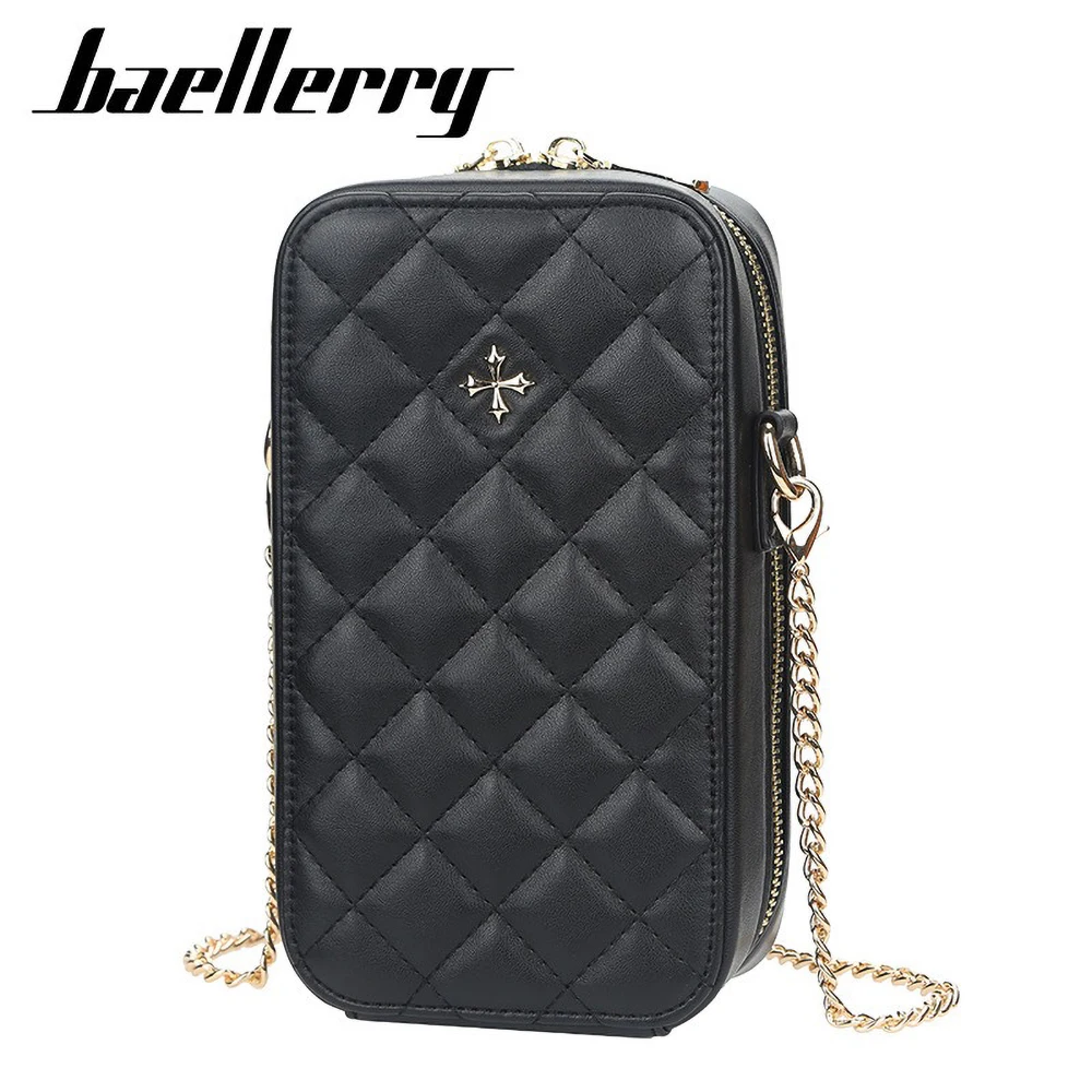 Baellerry multifunctional vertical phone bag with grid pattern zipper crossbody bag long design