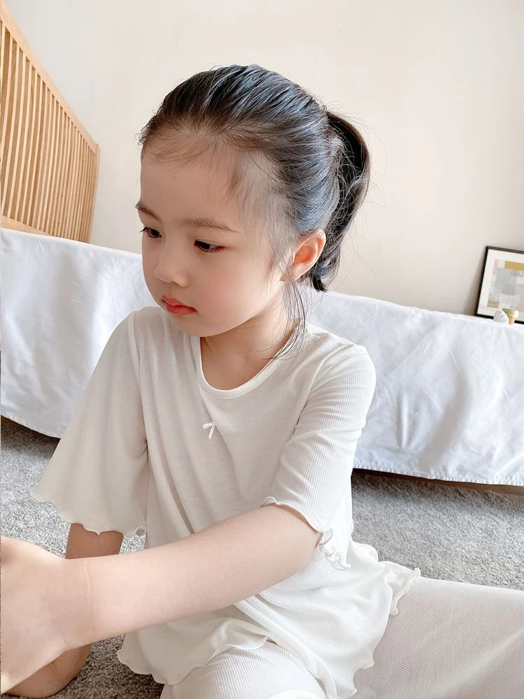 여자 새로운 중국 스타일 라운지웨어 세트 루즈핏 통기성 중간 소매 탑 크롭 팬츠 여름 에어컨 의류
