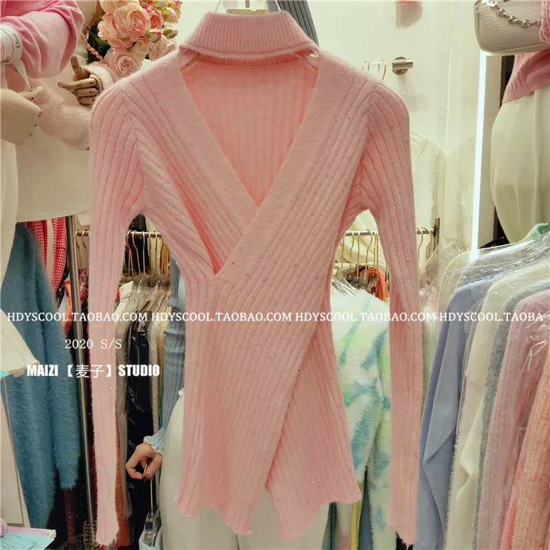 海外最新 女性のためのスリミングVネッククロスセーター,セクシーなナイトウェア,ダイヤモンドVネック,秋と冬,2022 【正規品】 -24