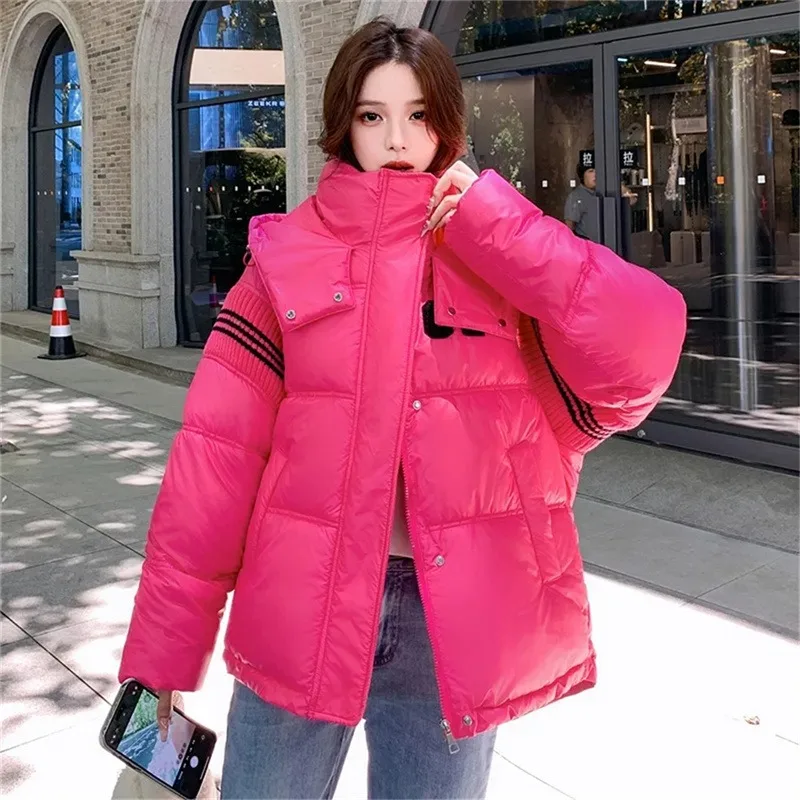 

2023 New Winter White Down Jacket Women Zipper Hooded Parkas Coat Female Loose Padded Cotton Thickening Warm Puffer Jackets