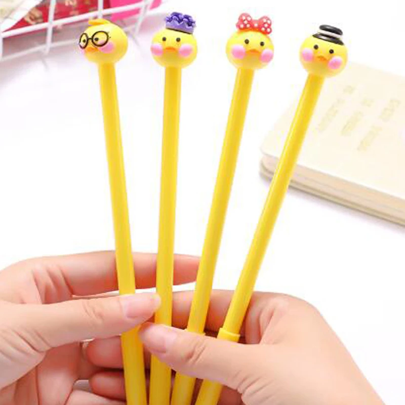 0.5mm Kawaii Cartoon Yellow Duck Black Ink Gel Pen Set School Office Stationery Animals Ballpoint Pens Supplies 10x kawaii cartoon crocodile bear gel pen rollerball pen student stationery school office supply black ink 0 5mm