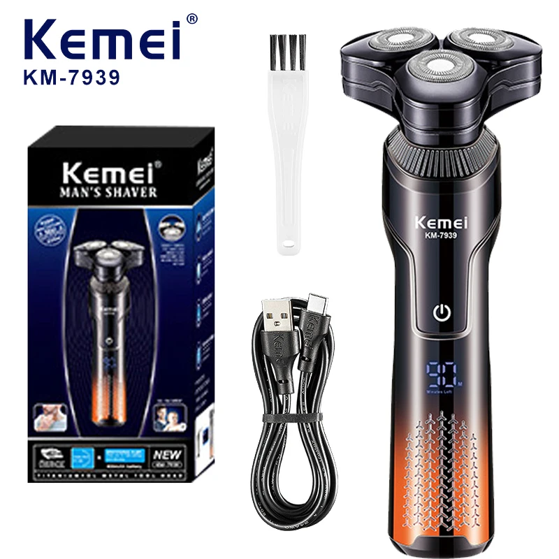 

KEMEI Electric Shaver Rotary Beard Trimmer Rechargeable Hair Cutting Shaving Machine Clipper for Men Waterproof Wet Dry Shave