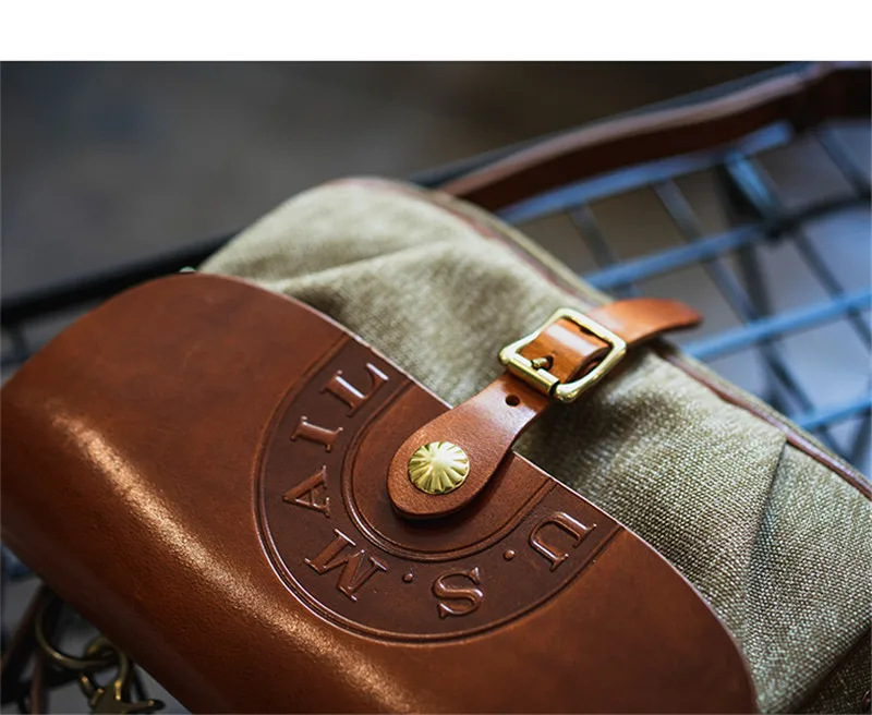 Mode vintage hohe qualität leinwand echtem leder männer umhängetasche lässig designer luxury real rind schulter crossbody-tasche – Detail 13