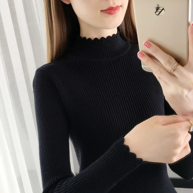 

2023 High Quality Winter Women Turtleneck Sweater Warm Long Sleeve Mock-Neck Knitted Pullover Slim Fit Female Solid Sweaters A72