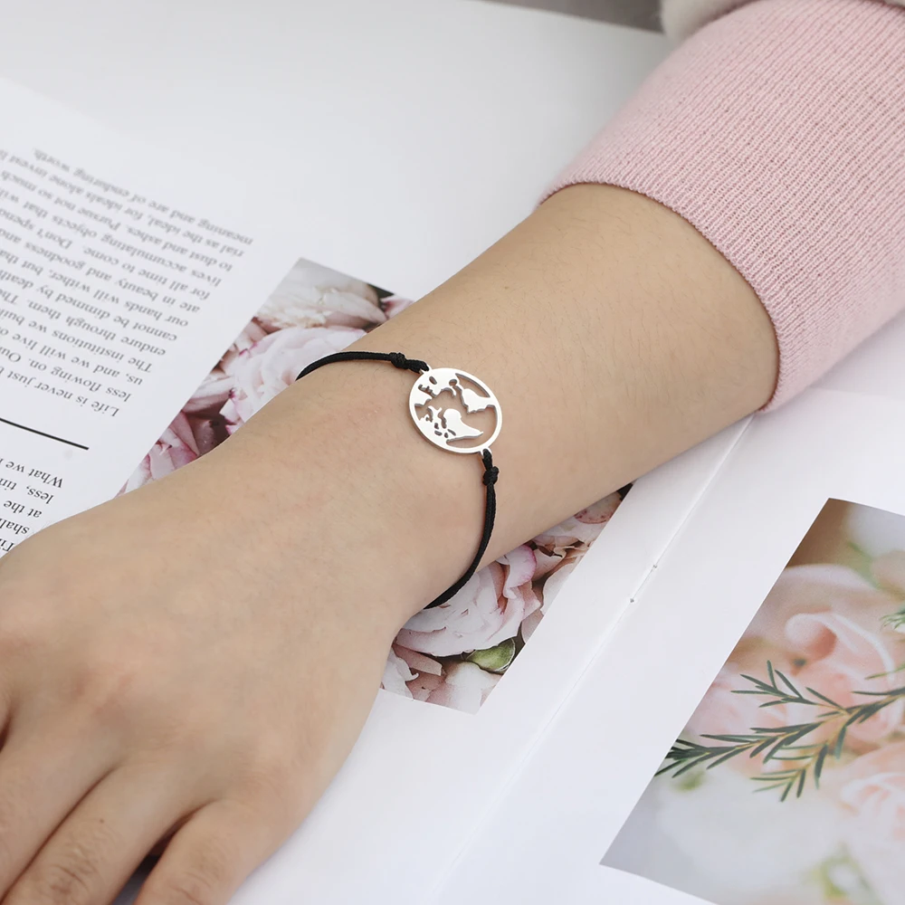 Dawapara The Earth Charm Globus Weltkarte Armband für Männer Frauen Edelstahl Reiseschmuck Abschlussgeschenk – Detail 4