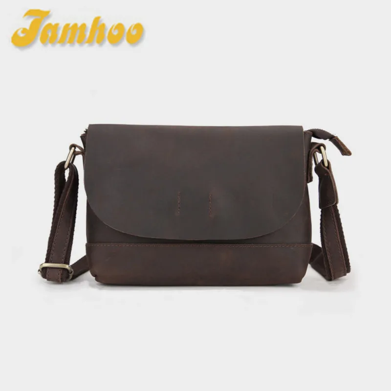 

Jamhoo Vintage Crazy Horse Leather Men Shoulder Bag Genuine Leather Messenger Bags Male Crossbody Bag Small Leisure Bag Brown