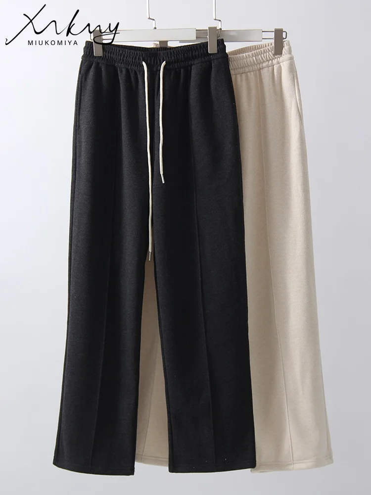 MiuKoMiYa Spring Gray Woolen Pants Women Wide Leg Straight Long Trousers Office Lady High Waist Women Beige Formal Pants Loose 6
