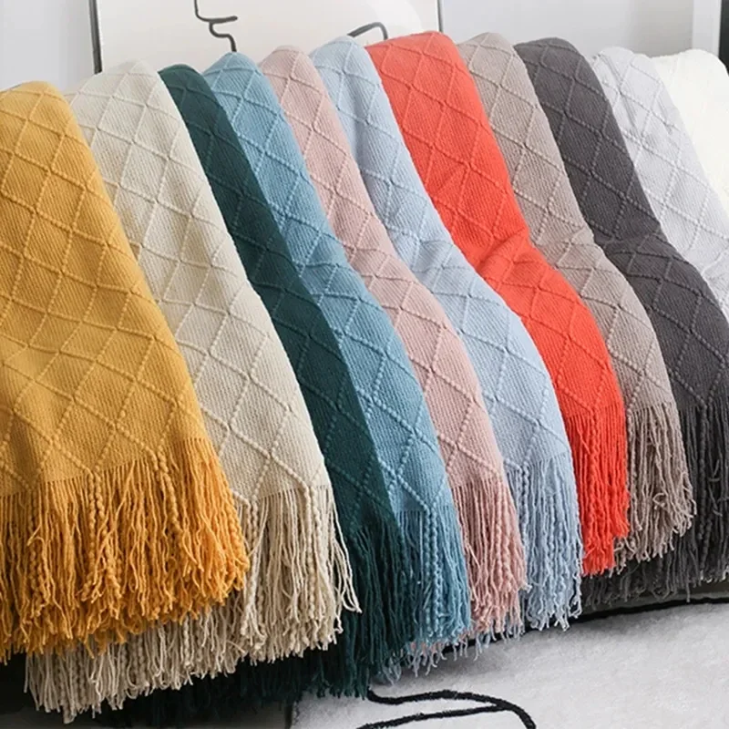 

Nordic Knitted TV Blankets Bed End Decor Drop ShipShawl Sofa Blanket with Tassels Scarf Sofa Emulation Fleece Throw Blanket