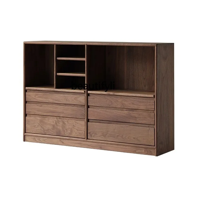 

Solid Wood Multi-Functional Home Storage Cabinet Nordic Black Walnut Wood Sideboard Cabinet Floor Standing Simple Modern