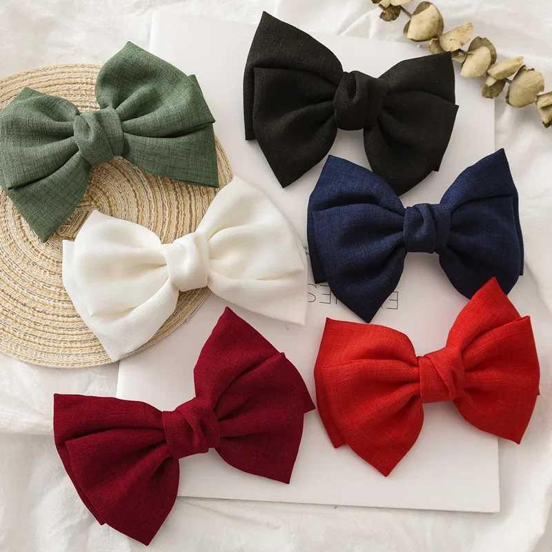 

New Fashion All-match Pure Color Cloth Three Layers Big Bow Hairpin Spring Clip Barrettes Women Girls Hair Accessoriesr Headwear