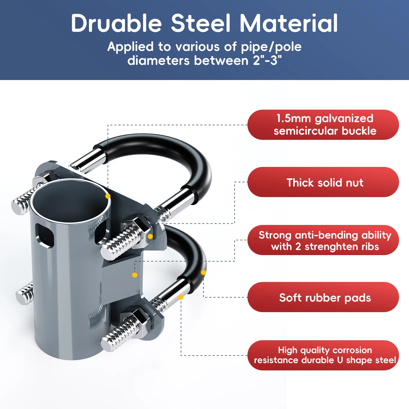 스타링크 Gen2 V2 안테나용 U-볼트 마운트 마스트 클램프, 내구성 강철 폴 브래킷, RV 요트 지붕용 위성 안테나 설치 키트