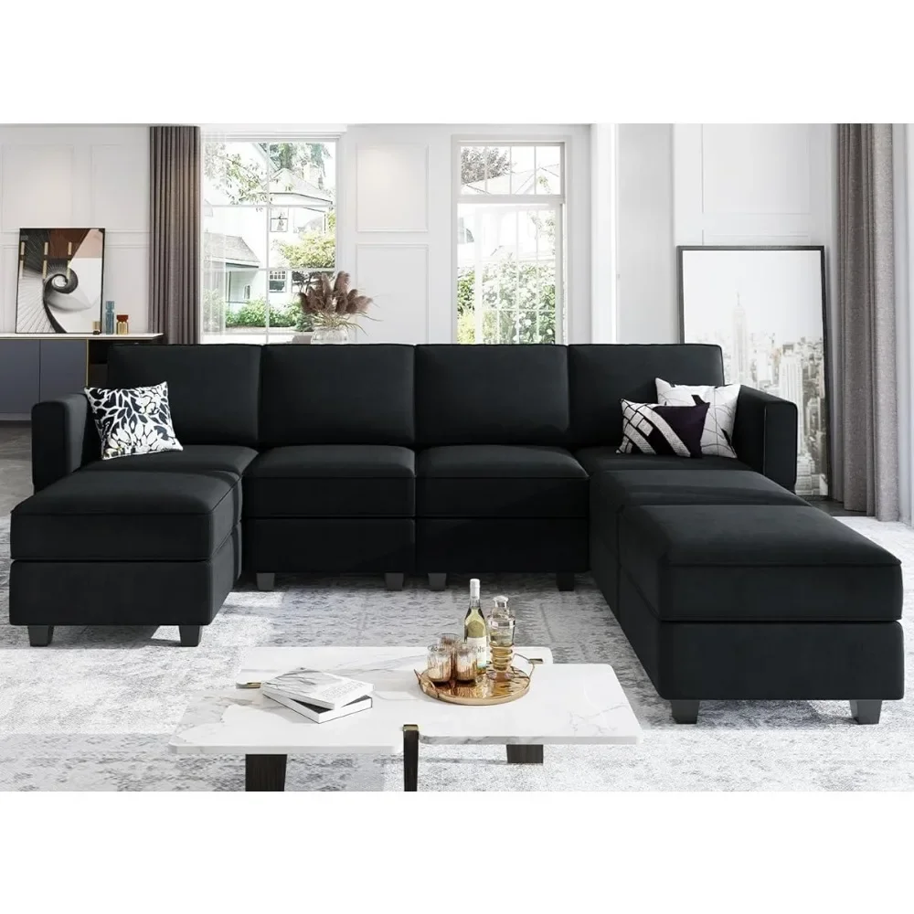 

Couch Modular Sectional Sofa U Shaped Sectional Couch with Reversible Chaises Velvet Modular Sofa with Storage Seat Black Sofa