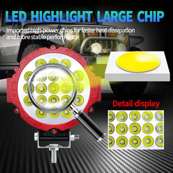 7inch Auto Work Light Flood Fog Led Light Round LED Offroad LED Bar Spot Lamp12V