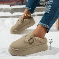 Mules sabot femme automne-hiver 2026, style rétro, doublure sherpa, plateforme épaisse, boucle métallique, chaudes, décontractées, pour la maison et l'extérieur 2