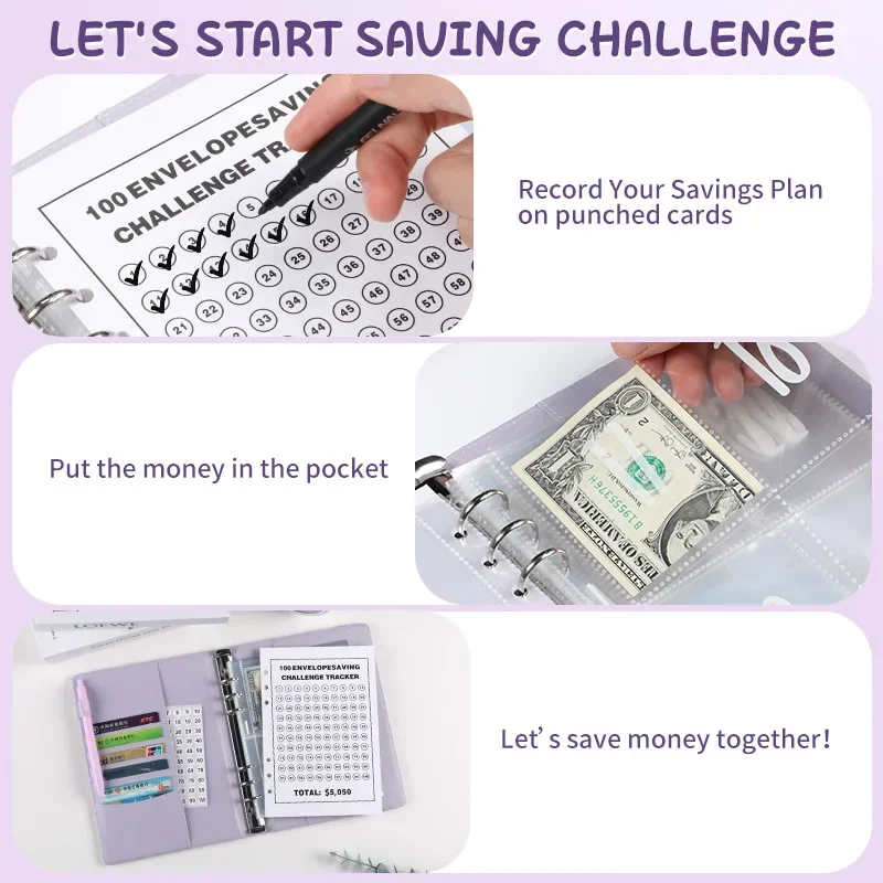 Money Saving Challenge Budget Binder Budget Planner Maneira Fácil e Divertida de Economizar Envelopes Estacionários 100 Envelopes - Imagem 3