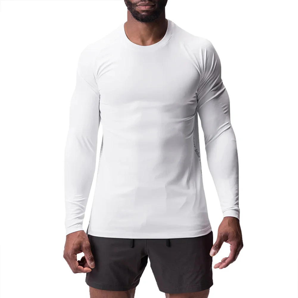 

Autumn Men's Slim Muscle Fit Long Sleeve T Shirts Pullovers Crew Neck Gym Plain Sport Tees Tops Men T-shirt