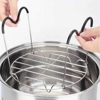 1pc Stainless Steel Steaming Rack with Silicone Handle - Long Handles for Easy Chicken & Pot Removal
