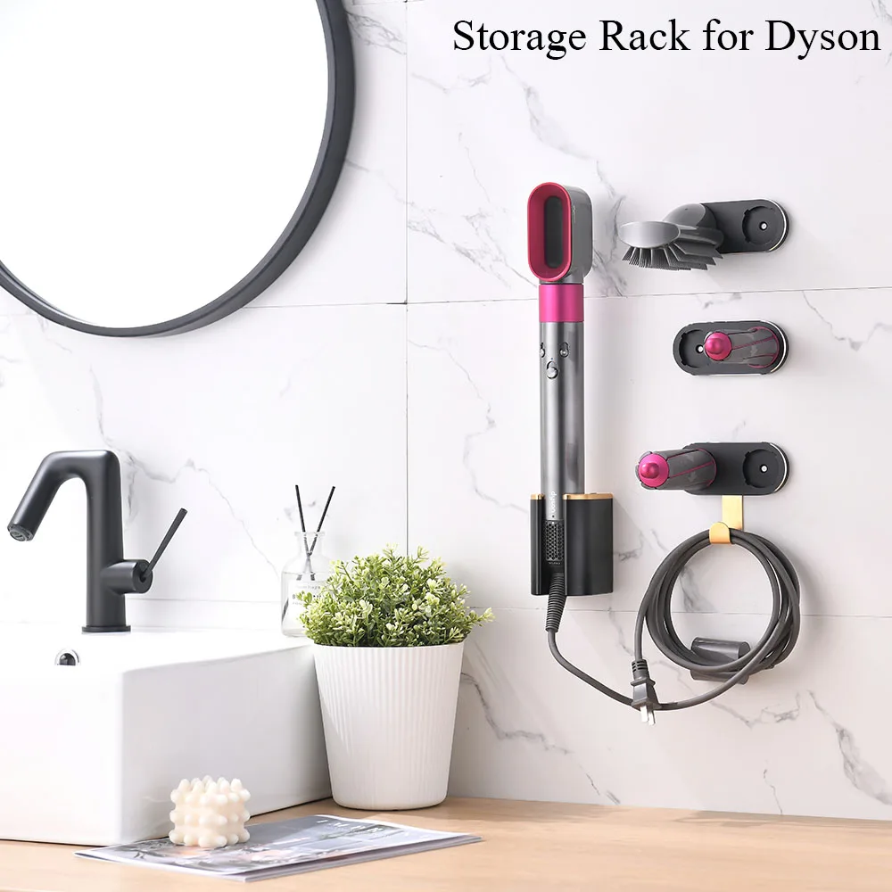 Wall Mount Storage Rack for Dyson Curling Iron and Hair Straightener No Punching with Super Glue Aluminum Alloy Holder Bracket wall mount storage rack for dyson hair dryer and nozzle no punching with super glue stainless steel ring holder magnet bracket