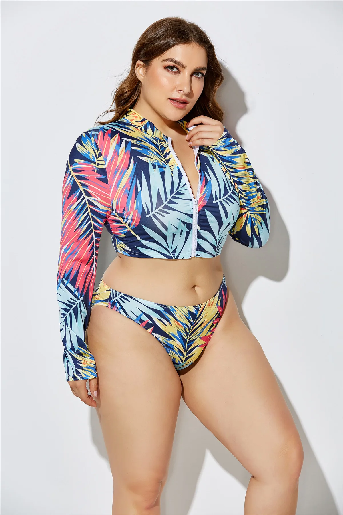 Plus Size Women Swimwear Set with New Print Triangle Bikini Headband Tie Waist Sexy Three-Piece Suit Bathing Suit Women Monokini