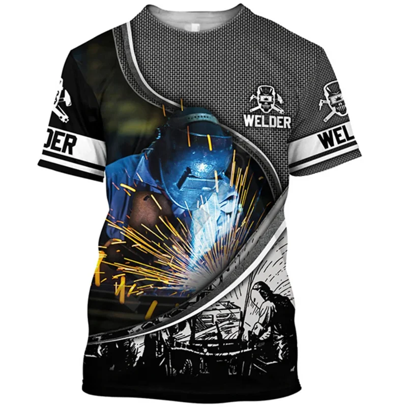

2024 New Men's T-shirt Welder Shirt Workwear Men Oversized Casual Short-sleeve Tees Summer Unisex Tops Streetwear Daily Clothing