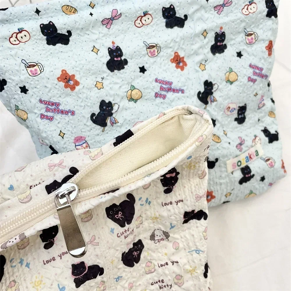 1pc Double-Sided Cartoon Pattern Cosmetic Bag Large Capacity Multifunctional Canvas Zipper Travel Storage Bag