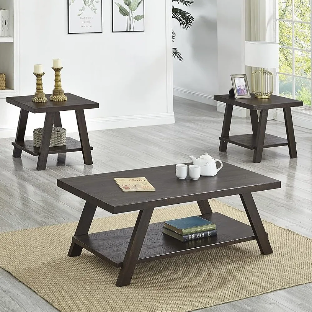 

Roundhill Furniture Athens Contemporary 3-Piece Wood Shelf Coffee Table Set, 24D x 48W x 19H in, Espresso