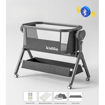 kidilo Culla multifunzionale, mobile e pieghevole, letto grande con giunture elettriche, culla neonato Materiale metallico, stile minimalista