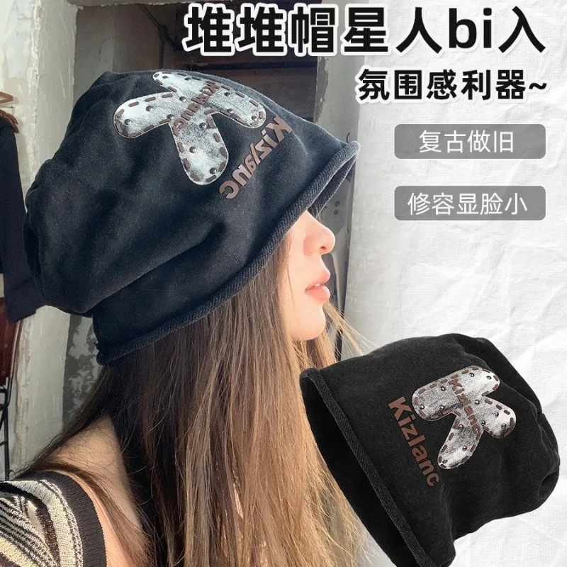 

Весенне-осенняя уличная Штабелируемая шапка с принтом букв Мужская и Женская свободная большая рифленая голова