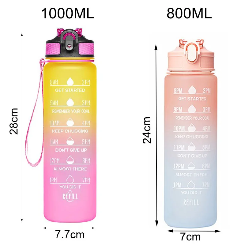 YCALLEY 1000ml Motivational Sports Water Bottle With Straw Time