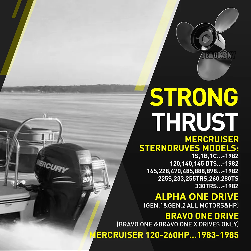 14x13 Aluminum Boat Propeller For Mercury 40-140HP Outboards - 15 Spline, Right Hand Rotation