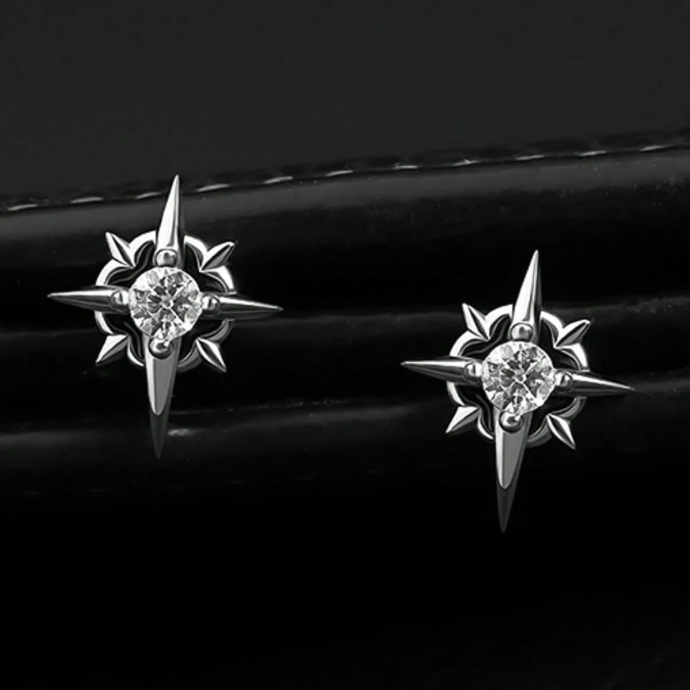 CZ Metal Star Earring Stud For Men Women Hip Hop Style Antique Silver Color Start Clear Crystal Couple Post Earrings