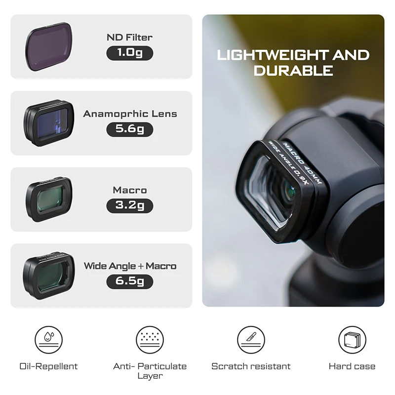 Freewell 2-in-1 Macro 40mm & Wide Angle 0.9x Lens Filter Kit for Pocket 3-Includes Anamorphic 1.1x Lens, ND8/ND32/ND128 Filters 3