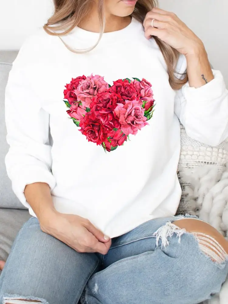 

Женский свитшот с принтом Love Heart, милый пуловер с рисунком акварелью, повседневная одежда для женщин на осень и весну