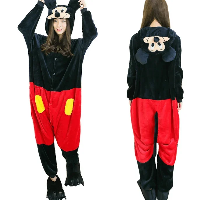 Women Mickey Mouse Onesies Winter Cartoon Overall Flannel Suit Kigurumi Footed Pajamas