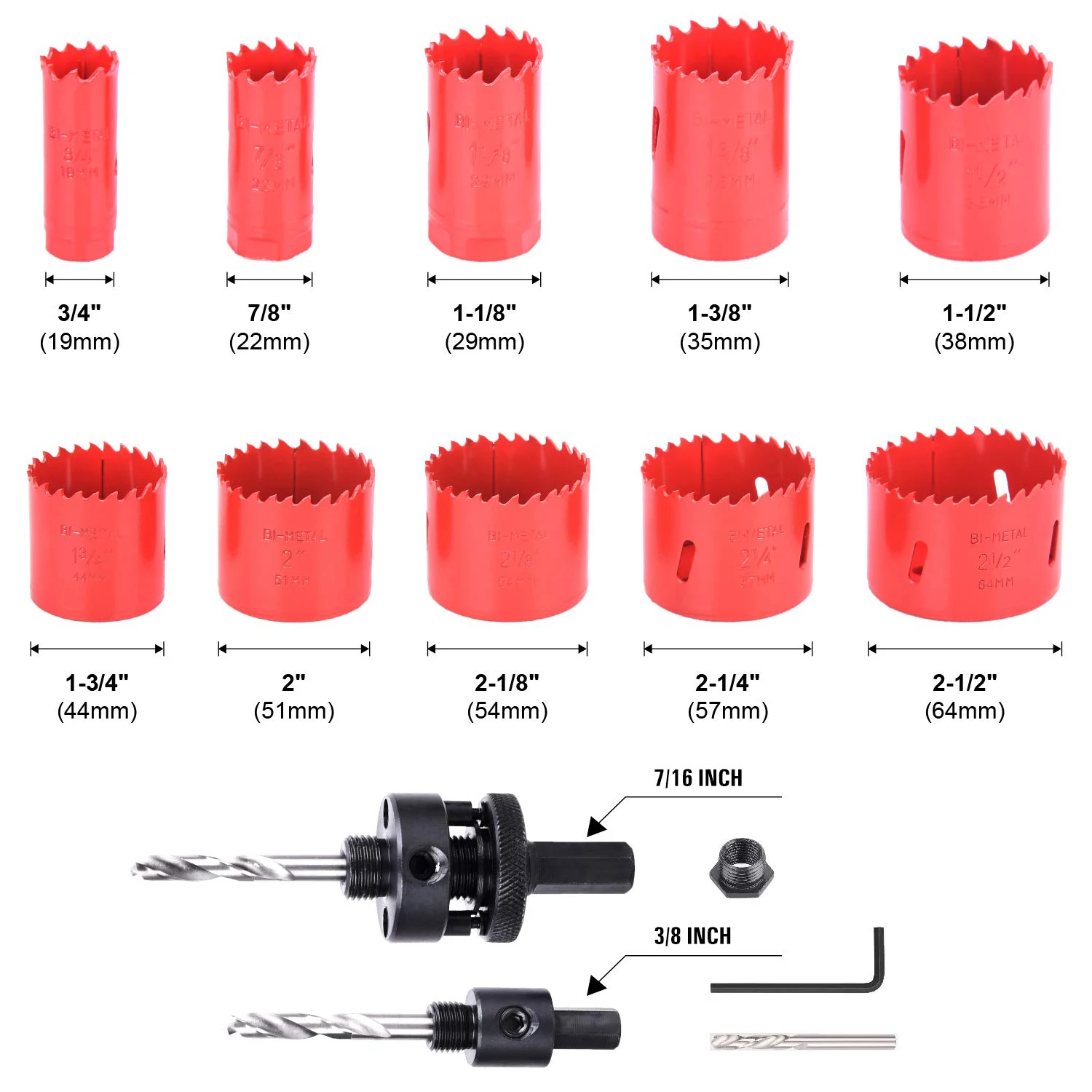 Bi-Metal Hole Saw Set Cobalt Drill Hole Cutter With Mandrels For Wood Drywall Aluminum Plastic Plate Plasterboard 19PCS 19-64mm