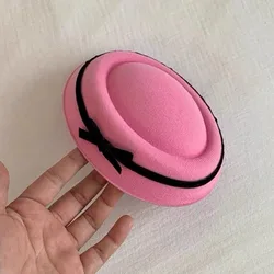 Velvet Navy Bow Beret Hairclip - Elegant British Style Hair Accessory (Pink)