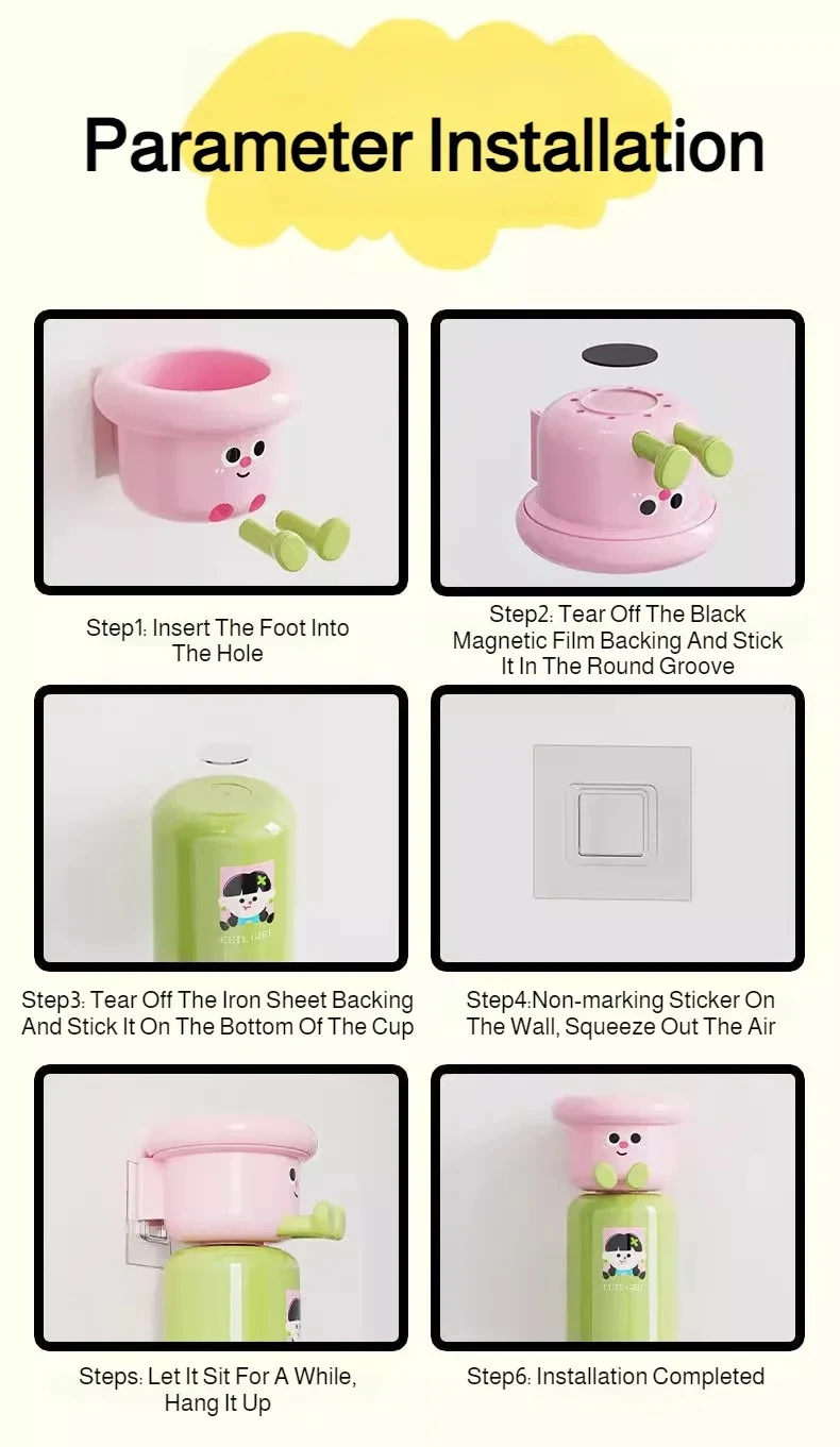 Cartoon Magnetic Toothbrush Holder Wall Mounted Bathroom Cup Organizer_voghion.com