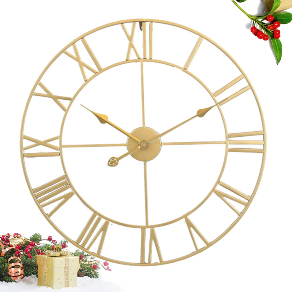 

Iron Silent Wall Clock Simple Wall Clock Decor Home Decorative Wall Clock Living Room Wall Clock (Golden Embryo Black Stitches)