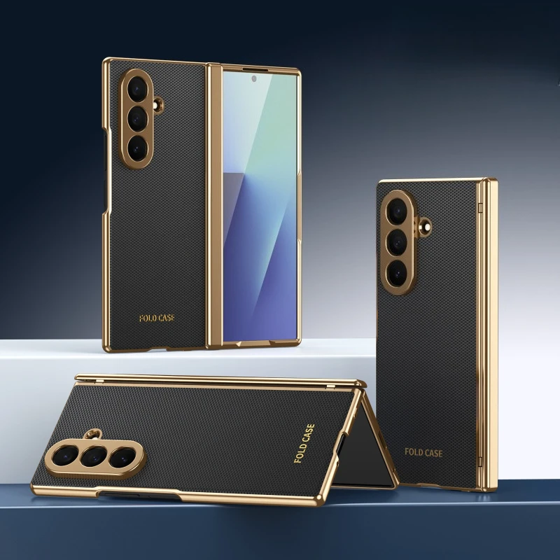 Luxury Electroplated Frame Leather Case with Screen Protector and Hinge Protection