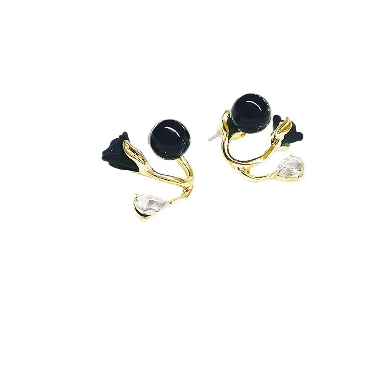 BlackTulip Flower Earrings For Women Jewelry 2025 Trending Luxury Back Hanging Black Women's Stud Earrings New