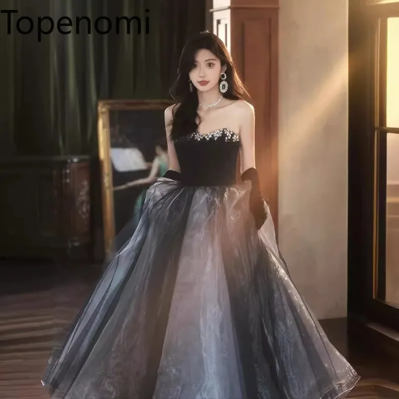 

Topenomi Beading Strapless Evening Dress Women French Elegant Banquet Birthday Quinceanera Gown Luxury Retro Party Prom Dresses