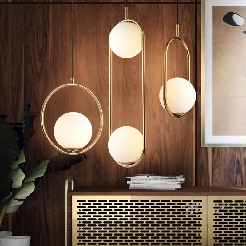 

Nordic Beside Pendant Lights Gold Glass Ball Hanglamp Home Light Deco Living Room Luminaire Suspension E14 Led Lighting Fixtures