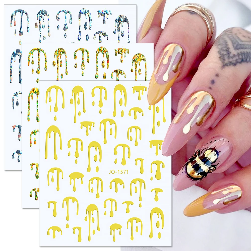 

Holographic Laser Gold Silver 3D Water Drop Fluorescent Nail Stickers Water Droplet Nail Decals Self-Adhesive Nail Decorations