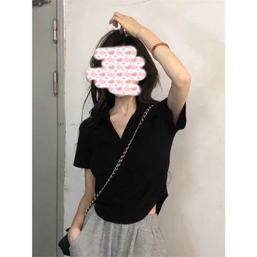 여성용 폴로 칼라 티셔츠, 반팔 디자인 센스, 니치 슬림핏, 슬리밍, 여름, 신상 짧은 탑 패션, 핫 걸 스타일 4