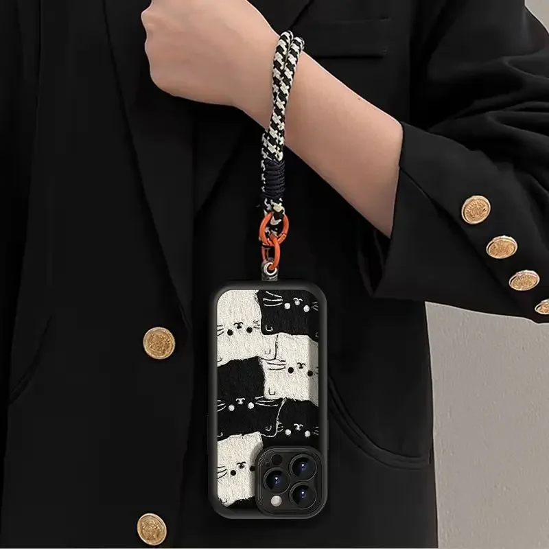 Chic Black Cat Lanyard Case with Bow