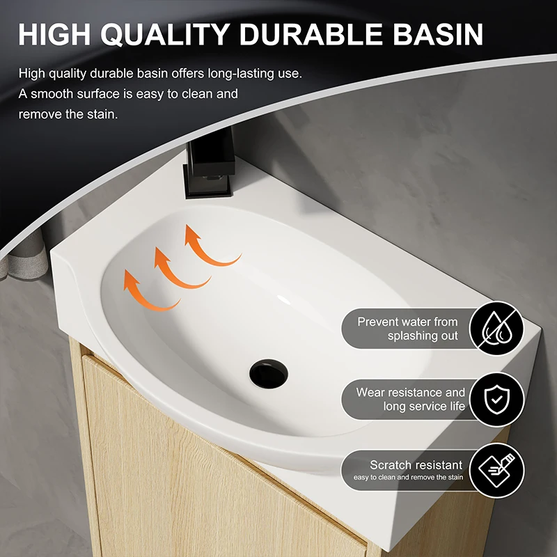 16 "Bathroom Vanity Sink Combo for Small Space, Modern Small Bathroom Vanity with Sink, Bathroom Sink Cabinet Set ,Oak