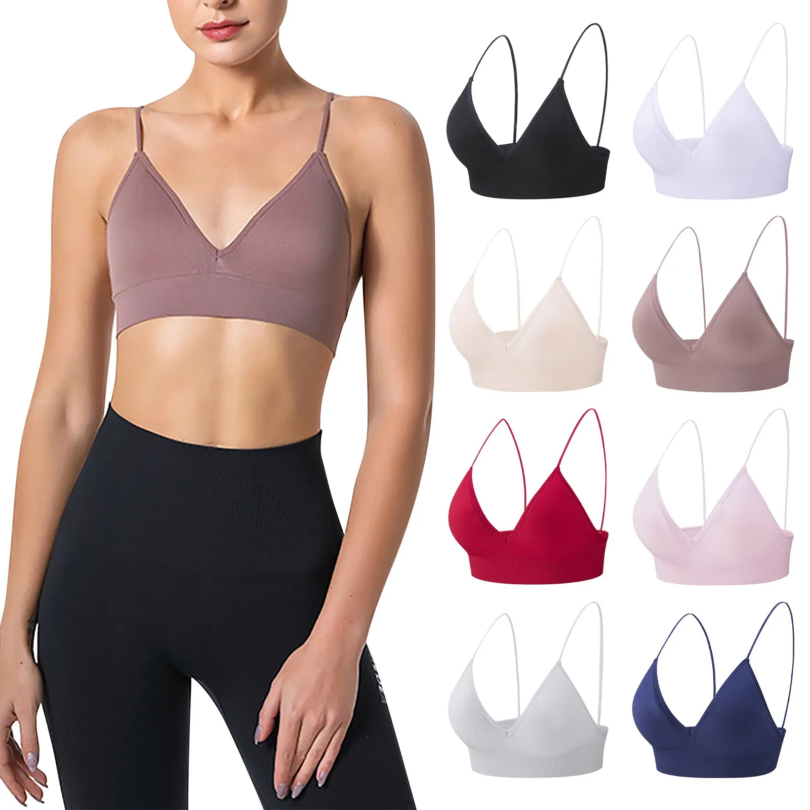 Queenral Underwear Women Bra Seamless Bra Tank Crop Top Bras For Women Back  Hollow Wire Free Intimates With Removable Padded